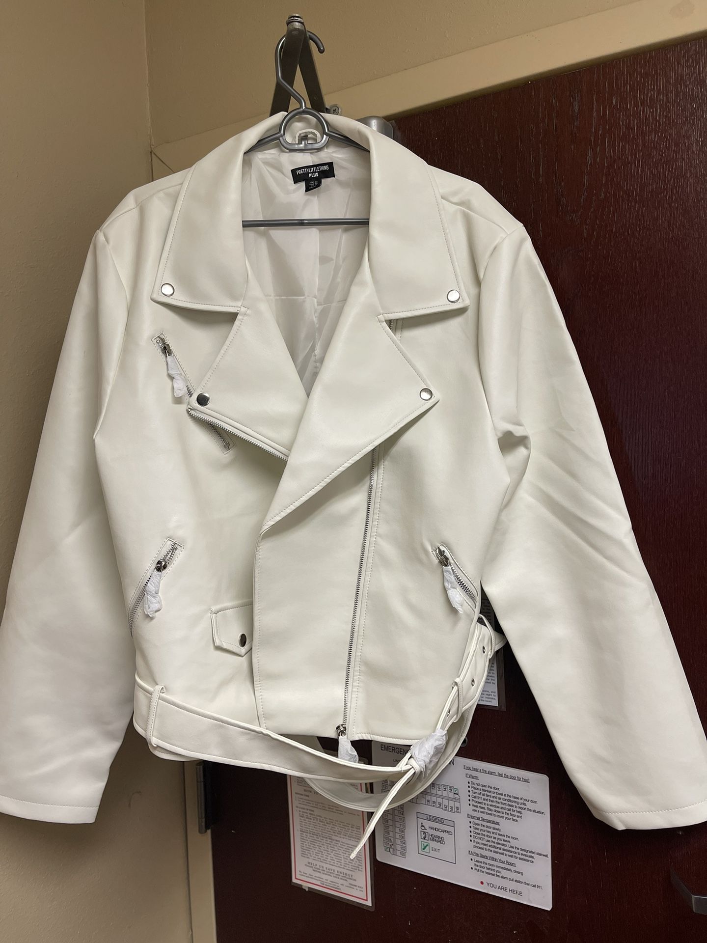 White Faux Leather Plus Size Biker Jacket Fall/Winter
