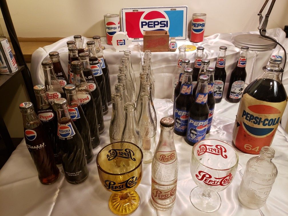Huge Lot of Vintage Collectable Pepsi Bottles and Stuff