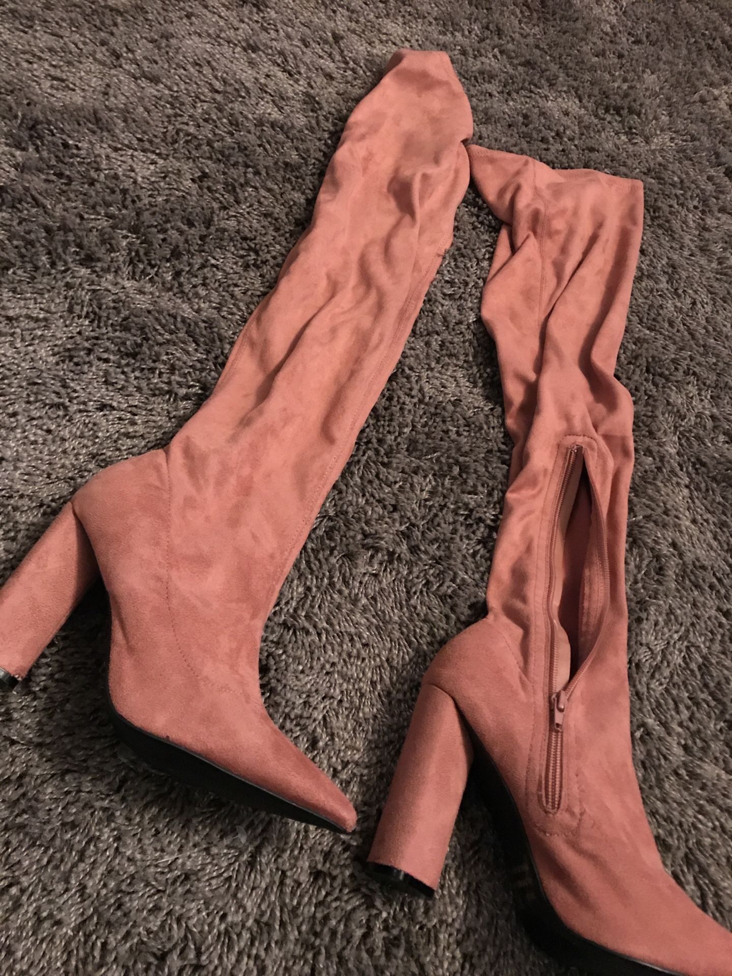 Thigh high muave boots