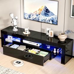 TV Stand Shelf Modern Black LED 
