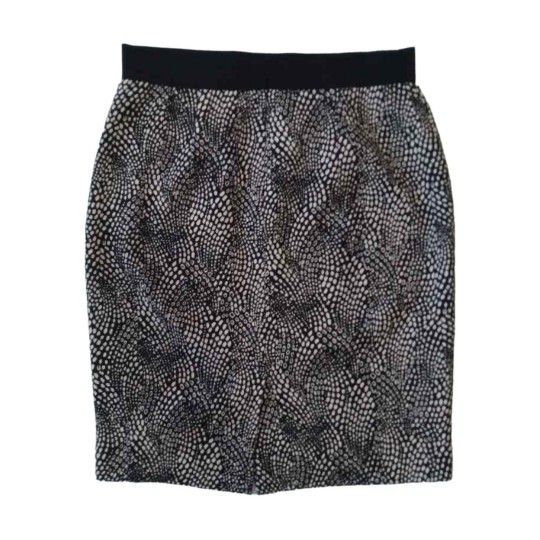 Ann Taylor Size 6 Black & White Print Textured Knit Knee Length Pencil Skirt EUC