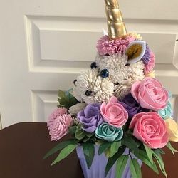 Whimsical unicorn Sola wood flower arrangement - WILL LAST YEARS