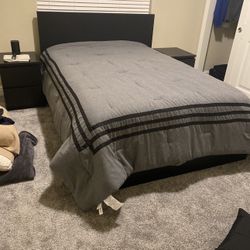 Full Size Bed Frame With 4 Bottom Storage Drawers 