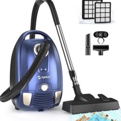 Bagged Canister Vacuum Cleaner,1400W Powerful High-Suction Bagged Canister Vac with 3.7QT Dust Bags,Pop-N-Go Brush,HEPA Filter,Dual Motors&4 Cleaning 