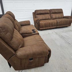 Clean Condition ✅️ Mocha Brown Electric Recliner Sofa Couch With Recliner Loveseat 2pc.  Free Delivery 