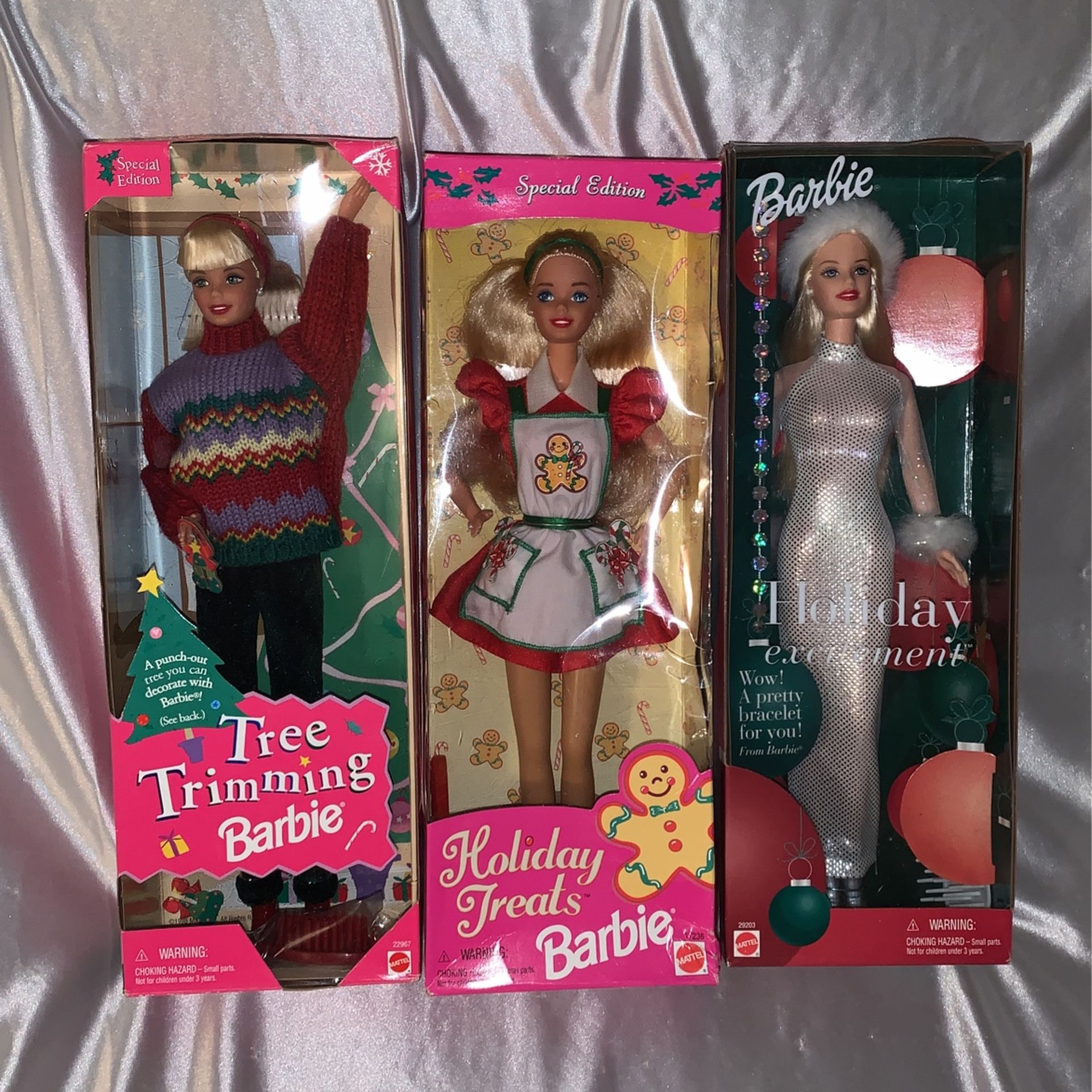 Lot Of 3 Holiday Christmas Barbie Dolls
