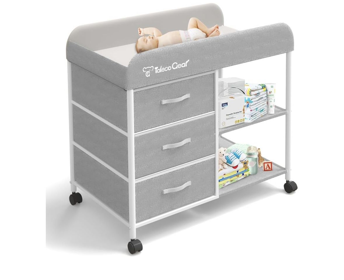 G TALECO GEAR Baby Changing Table, Portable Changing Table, Diaper Changing Station with Waterproof Pad, Changing Table Dresser with 3 Storage Baskets