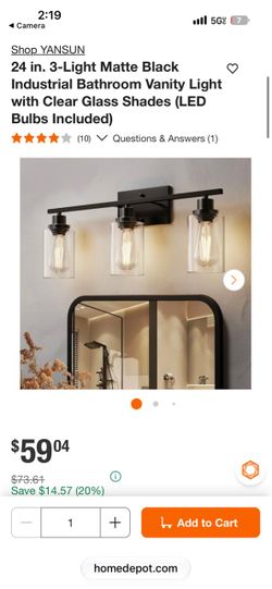 YANSUN 24 in. 3-Light Matte Black Industrial Bathroom Vanity Light with Clear Glass Shades