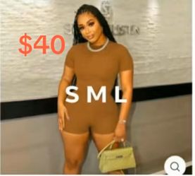 Brown Short Sleeve Romper S M L