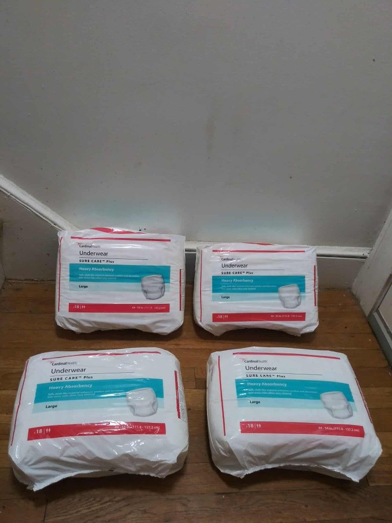 Adult Sealed Diapers Cardinal Health Sure Care Plus Underwear, Heavy Absorbency 4 Packs Altogether 18 In Each Pack