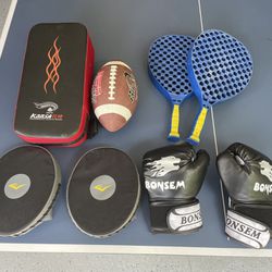 Sports Bundle: Boxing Gloves, Pads, Kick Pad, Football, Tennis Rackets 