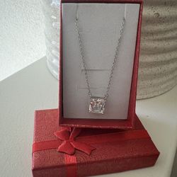 Moissanite Princess/square Cut necklace S925