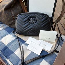 Gucci Black On Black GG Marmont Small Camera Bag