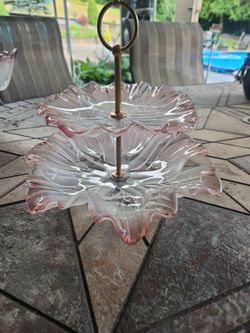 Appetizer tray pink tulip glass