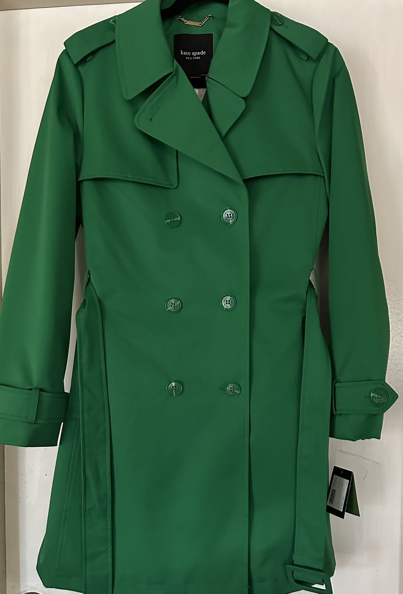 Kate Spade Green Trench Coat with Notched Lapels