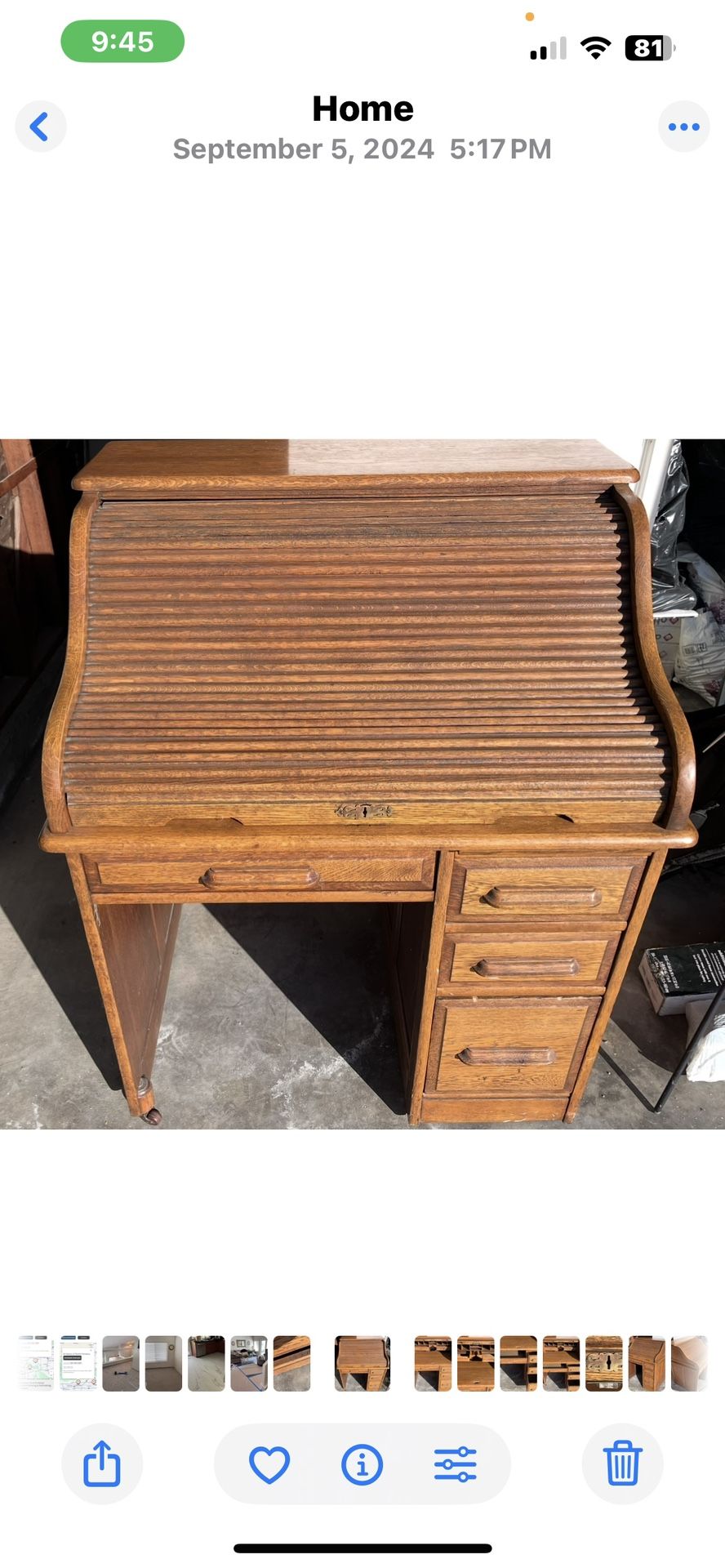 Antique English Edwardian Road Top Desk Solid Oak Circa 1910