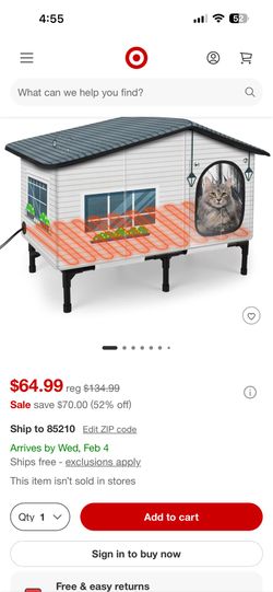 outdoor, elevated, and potentially heated cat shelter or house. 