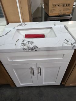 27" White Bathroom Vanity with Marble Quartz Top and Single Sink