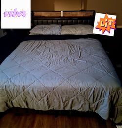 Garvee Queen Size Bed Frame with Led Light and Charging  Station  Upholstered Platform Bed with Storage Headboard
