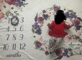 Baby Monthly Milestone Blanket Elephant and Purple Floral