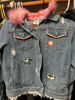 Pocahontas Denim Jacket With Pink Faux Fur Collar for Sale in