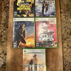 Lot of 5 Xbox 360 Games Call Of Duty World At War, Red Dead Redemption Undead Nightmare, Halo 3, Red Dead Redemption, Call Of Duty Modern Warfare 2