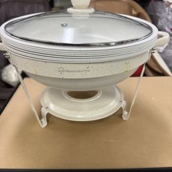 WARMOUNTS Platos Blancos para Rozaduras para Buffet, Paquete de 2, Juego de Platos Redondos con Recubrimiento de Maifanita de 5QT, Tapa de Vidrio con 