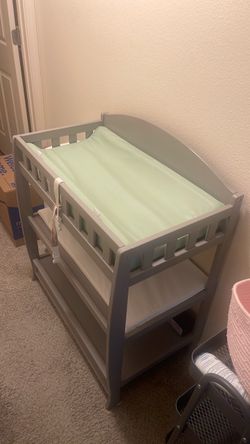 Gray Baby Changing Table with Pad