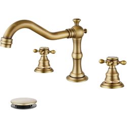 3 Hole Widespread Bathroom Sink Faucet Double Cross Handle Mixer Tap Faucet for Bathroom Sink Vanity Faucet Deck Mount Basin Hot Cold Water Matching P