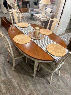 Rustic White Distressed Solid Wood Table + Chairs