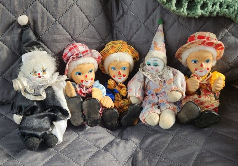 Vintage Clown Dolls Set Of 5