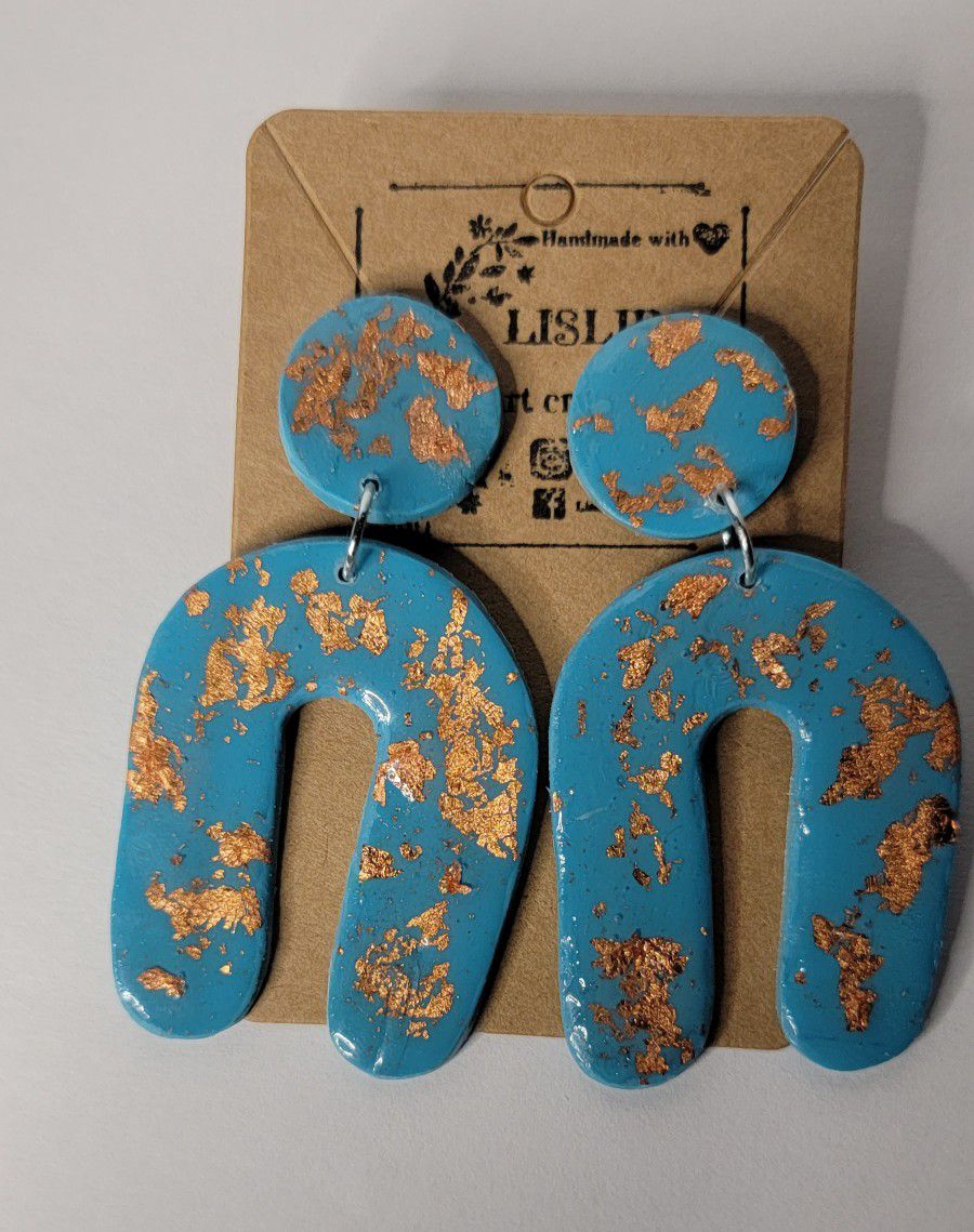 Clay Earrings, Handmade  By Us   Turquoise, Large Size 