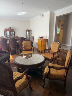 Antique French Style Carved Wood Armchairs & Matching Sofa Set – Good Condition - OBO
