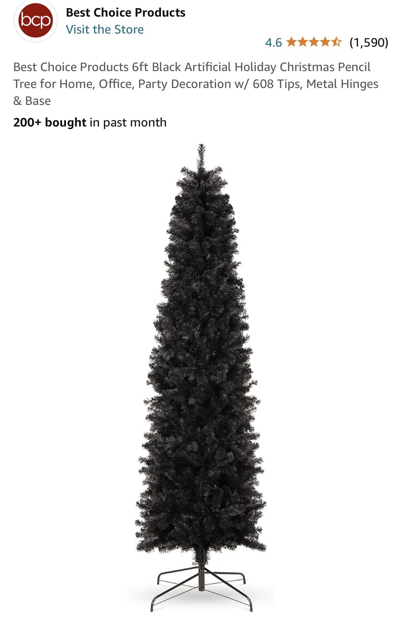 6’ FT. BEST CHOICE BLACK CHRISTMAS TREE WITH DECORATIONS