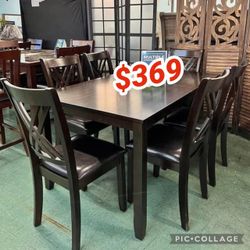 Espresso 7 Piece Solid Wood Dining Table Set  60" x 36" x 30"H // Super Sale !
