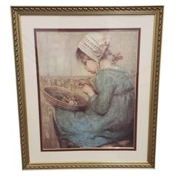 Large Framed Sara McGregor "Stringing the Beads" Wall Art - 33x39.5 - Vanguard Studios