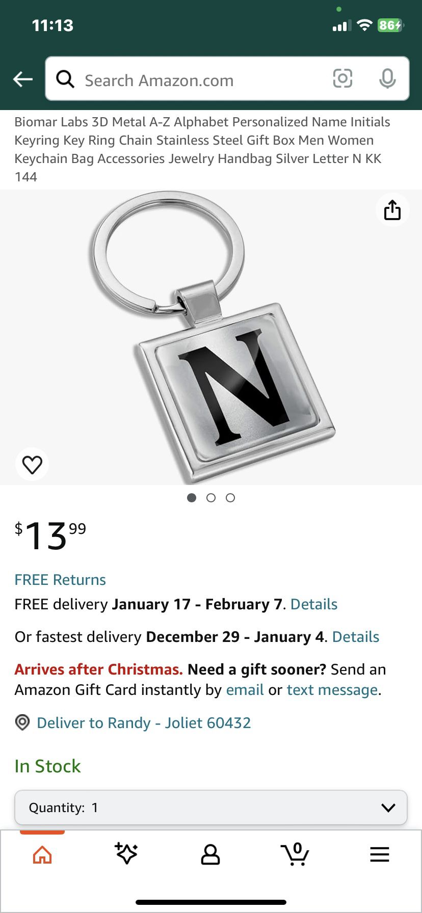 Biomar Labs 3D Metal A-Z Alphabet Personalized Name Initials Keyring Key Ring Chain Stainless Steel Gift Box Men Women Keychain Bag Accessories Jewelr