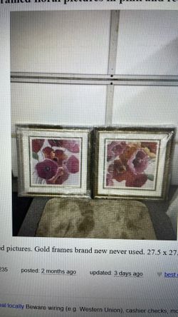 Lot Of Two Framed Floral Pictures And Pink And Red. 27.5×27.5 Inches. $50 Or Best Offer.