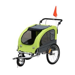 (2-in-1)Pet Bike Trailer & Stroller with Canopy and Storage Compartments for Dogs – Weather-Resistant Design for Rain and Wind Protection.  