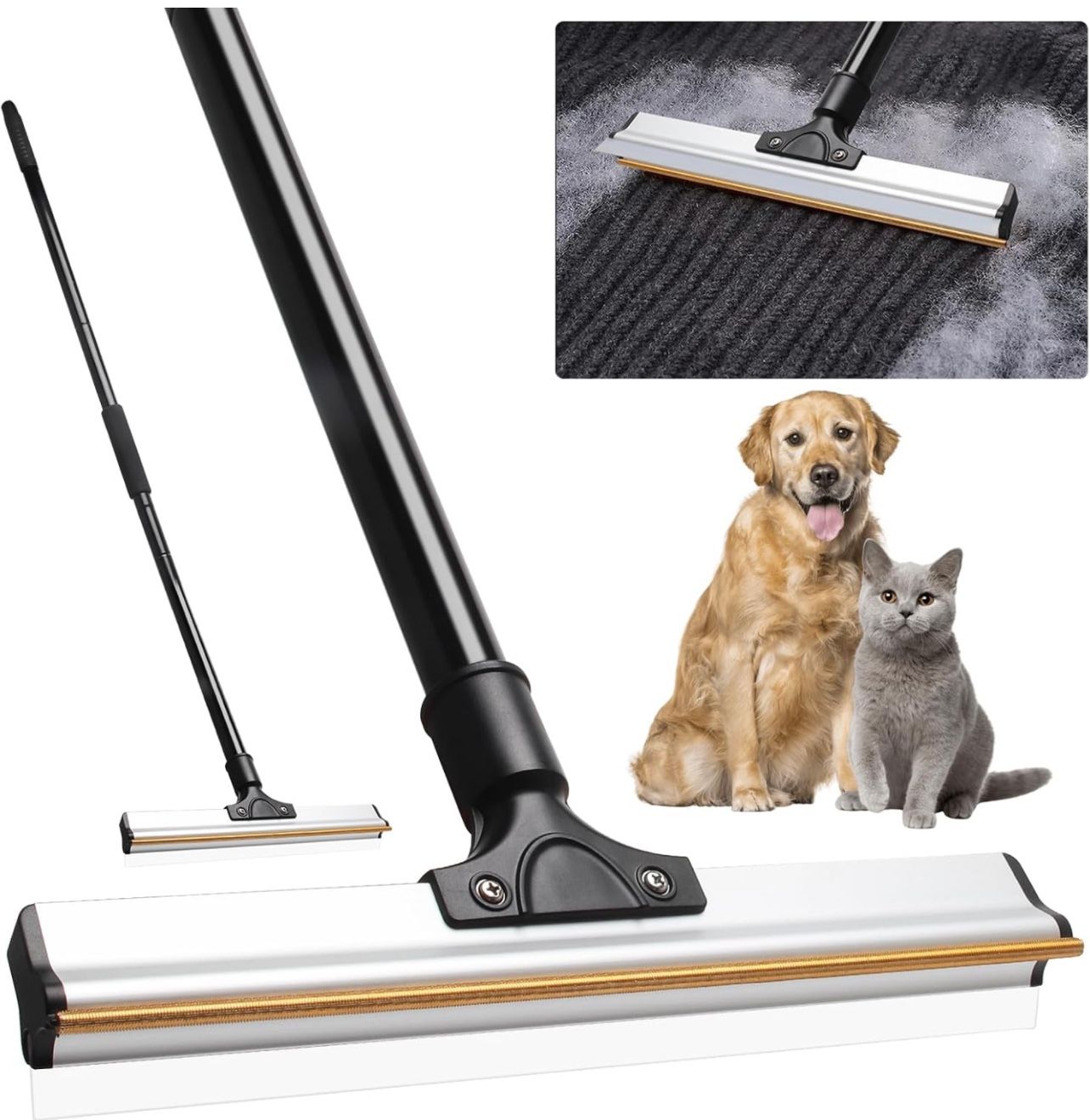 Carpet Rake for Pet Hair Removal Broom - Advanced Reusable Cat Dog Hair Remover Tool, 50"" Long Handle Pet Hair Remover Brush for Furniture, Couch, Ca