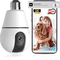  Light Bulb Security Camera, 2.4G/5GHz WiFi 2K Security Cameras Wireless Outdoor,Bulb Cameras for Home Security,AI descriptive Notification,911Emergen
