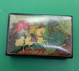 Vintage USSR Kholui Russian Lacquer Box Ruslan and Giant Head Pushkin Signed