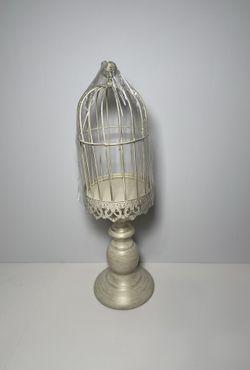 Decorative Metal Birdcage Candle Holder Pedestal Farmhouse Shabby Chic