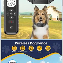 Wireless Dog Fence, Invissible Fence for Dogs with Training Collar, Adjustable Control Range Up to 1300 Feet Trainer Waterproof & Flash Light Portable