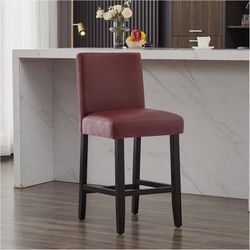E935 $60. 26'' Faux Leather Bar Stools, Modern Upholstered Bar Chairs with Back, Soild Wood Legs Barstools for Kitchen Island, Red  Size 1pcs(26in) It