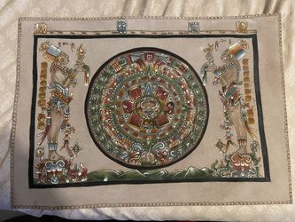 Aztec/Mayan Calendar Painting With 2 Mayan Warriors
