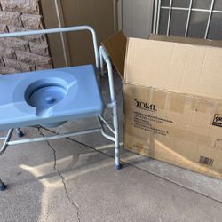 Drop-Arm Commode, Just Assembled, 500lb Max.  Wide