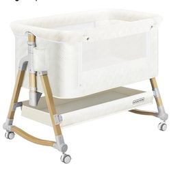 HARPPA Cuddly Bassinet, 3 in 1 Baby Bassinet, Rocking Bedside Bassinet with Wheels, 5 Height Adjustable, Includes Mosquito Net, Mattress, Anchor Strap