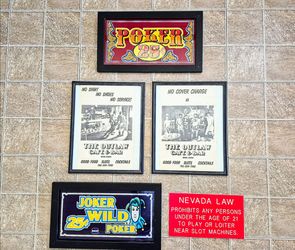 Vintage Slot Machine Glass, Nevaga Law Casino Sign, Original Bar Flyer Posters