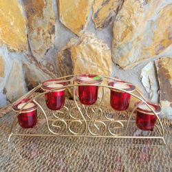 Red Votive 5 Candle Holder